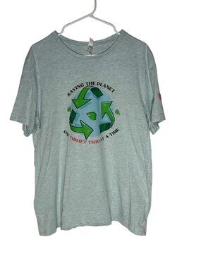 Saving The Planet Graphic Tee Gray "One Thrift Trip At A Time" Size L